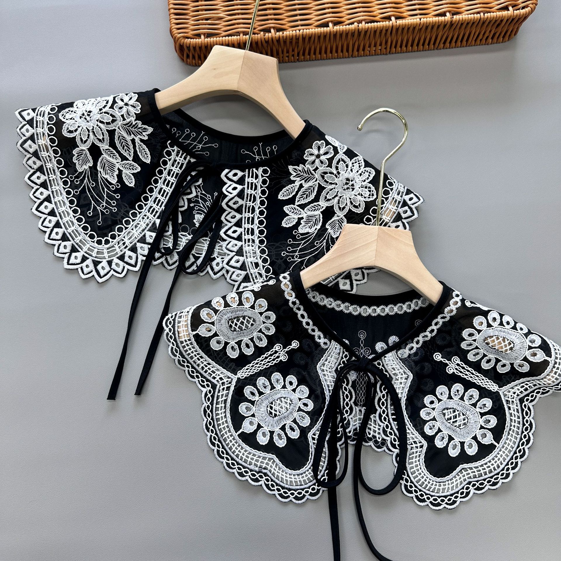 Venta caliente transfronteriza nuevo negro hueco bordado falso collar mujer multi-funcional hombro decoración chal falda falso collar image 1