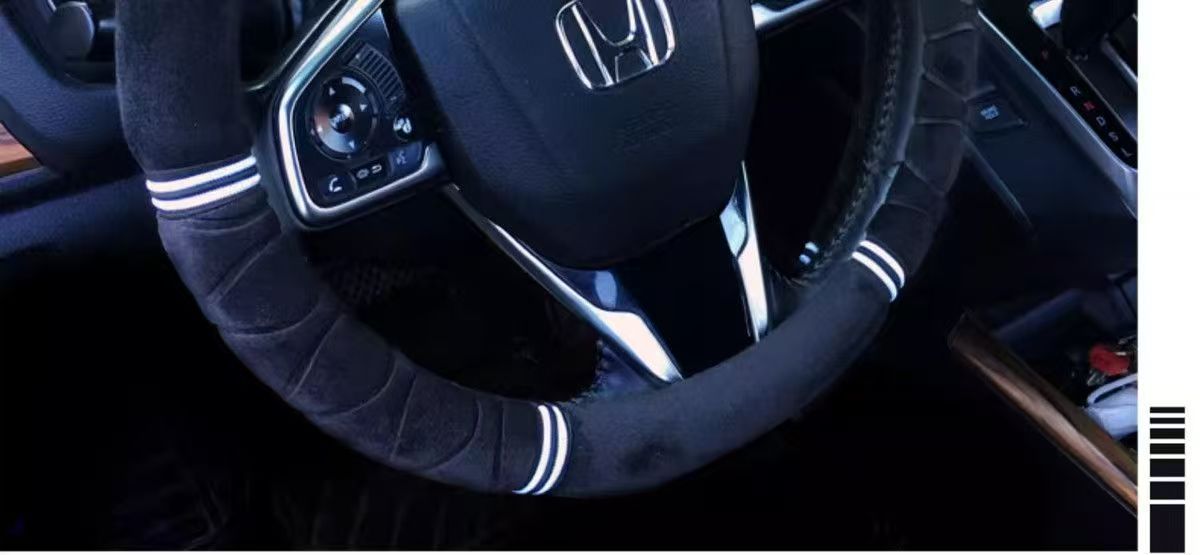Car Steering Wheel Cover Plush Handlebar Cover Long and Short Plush Autumn and Winter Three-Piece Set Unisex Warm and Non-Slip
