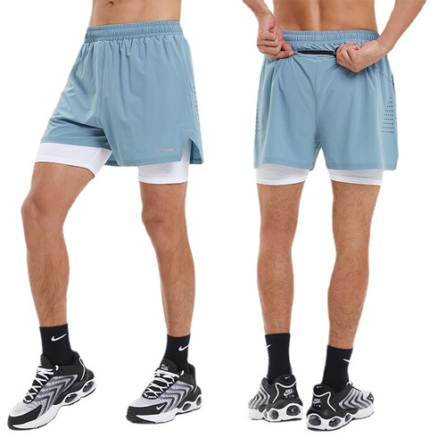 Amazon Men's Sportswear Wholesale 2024 New Running Shorts Two-Piece Set Training Pants Quick-Drying Fitness Pants