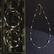 XL555 鲸雨饰品 珍珠满天星手工定位新中式金线项链极细项圈 钛钢