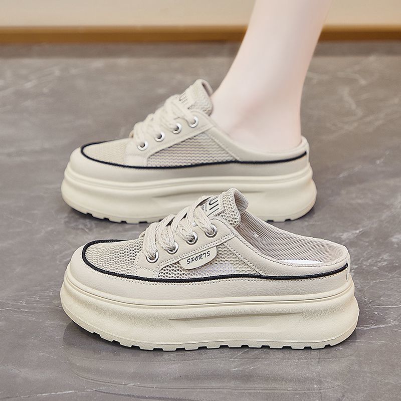 2025 verano medio pequeño zapato blanco nuevo coreano ins estudiantes de malla de fondo grueso casual zapatillas de lazos bajos