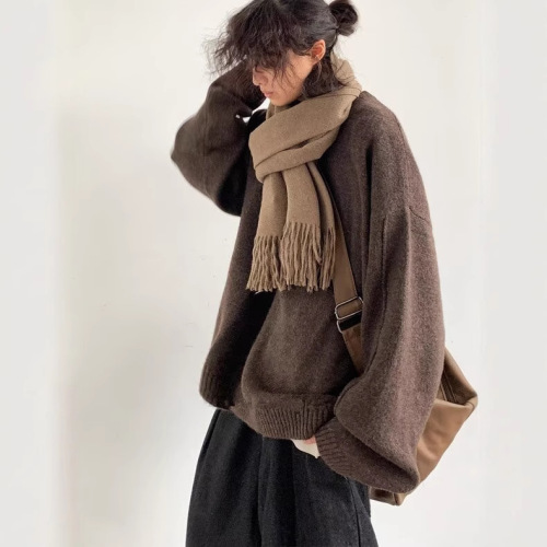 Fall/Winter Retro Solid Color Knit Sweater for Men and Women, Lazy Style Loose and Versatile Basic Couple's Sweater Coat