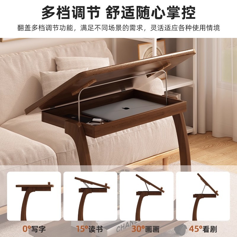 Mesa de cama móvil simple pequeña mesa de té dormitorio pequeña mesa de computadora de alquiler de casa pequeña mesa en forma de C estante de almacenamiento