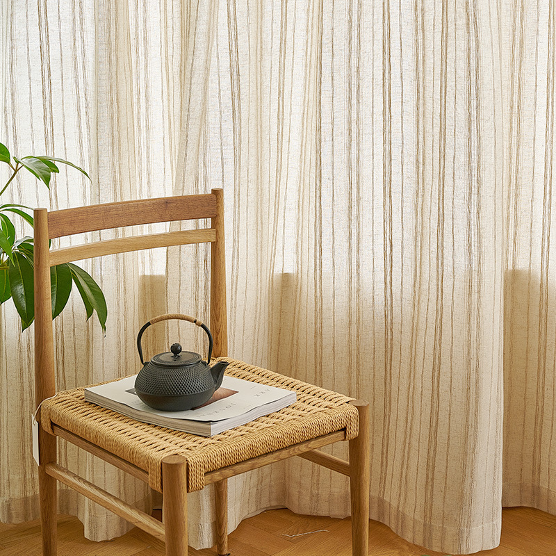 Japanese-style transparent but not people-permeable linen sand window screen curtains, retro Japanese-style celebrity striped cotton linen curtain screen for living room and tea room