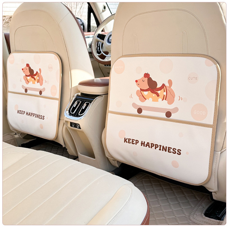 Car Anti-Kick Pad, Creative Skateboard Puppy Car Seat Back Anti-Dirty Wear-Resistant Pad, Cute Cartoon Car Protective Pad