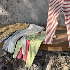 Korean-style children's pants 2024 spring new girls leggings elastic pants summer thin multi-color pants with bellflower edge processing