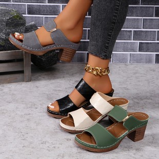 High-Heeled Slippers for Women 2025 Summer New European and American Foreign Trade Large Size Fashion Thick Heel Fish Mouth Internet Celebrity Sandals Wholesale