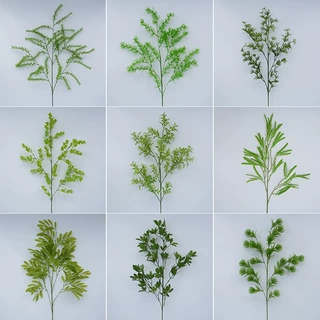 塑料绿植单枝松塔长叶草竹峰龙须草婚庆礼堂布景插花装饰仿真绿植