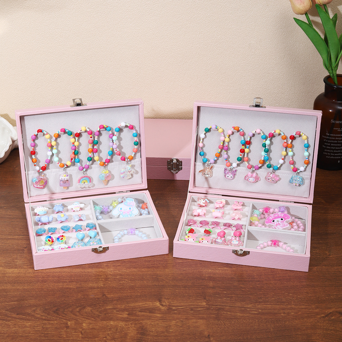 Juego de pulsera de anillo de clip de oreja de Kulomi de dibujos animados Caja de regalo Caja de joyería exquisita princesa para niños Regalo de cumpleaños para niñas