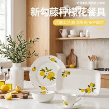 复古轻奢高端浮雕家用餐具陶瓷咖啡杯碗盘跨境新勾藤清新柠檬套装