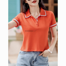 Rj1polo衫纯棉短袖T恤女装夏季新款修身翻领半袖体恤小个子短款上