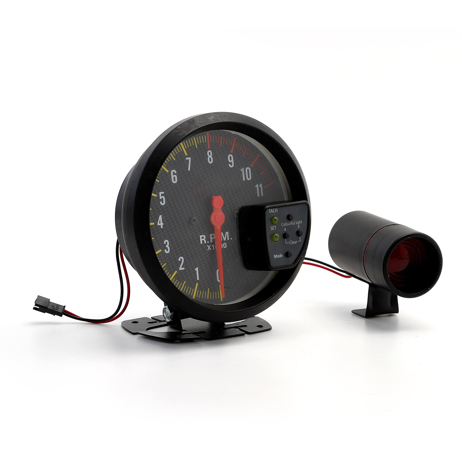 Qìchē 5 Inch Tachometer 12V Car Modified Electronic Instrument 7 Color Light (automobile instrument) - black-shell-carbon-fiber-tachometer