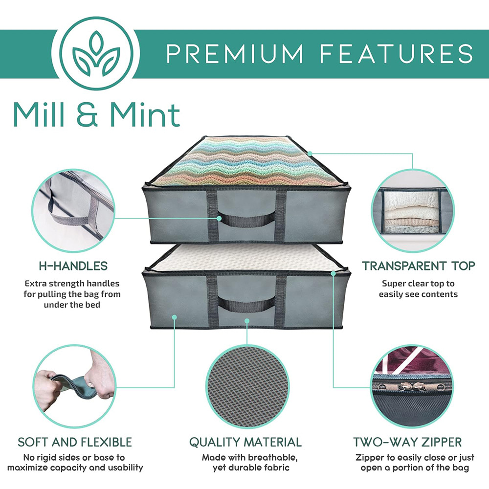 Foldable Under-Bed Storage 100x50x18cm | Dustproof Organizer | Clothes/Quilts | Gray/Black_voghion.com