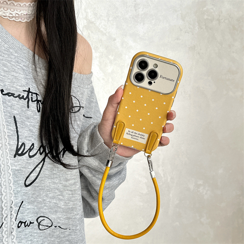 Otoño e invierno simple lunares 15ProMax cordón de hebilla de cuero iphone14 para Apple 16PM funda para teléfono móvil 13 mujer 15