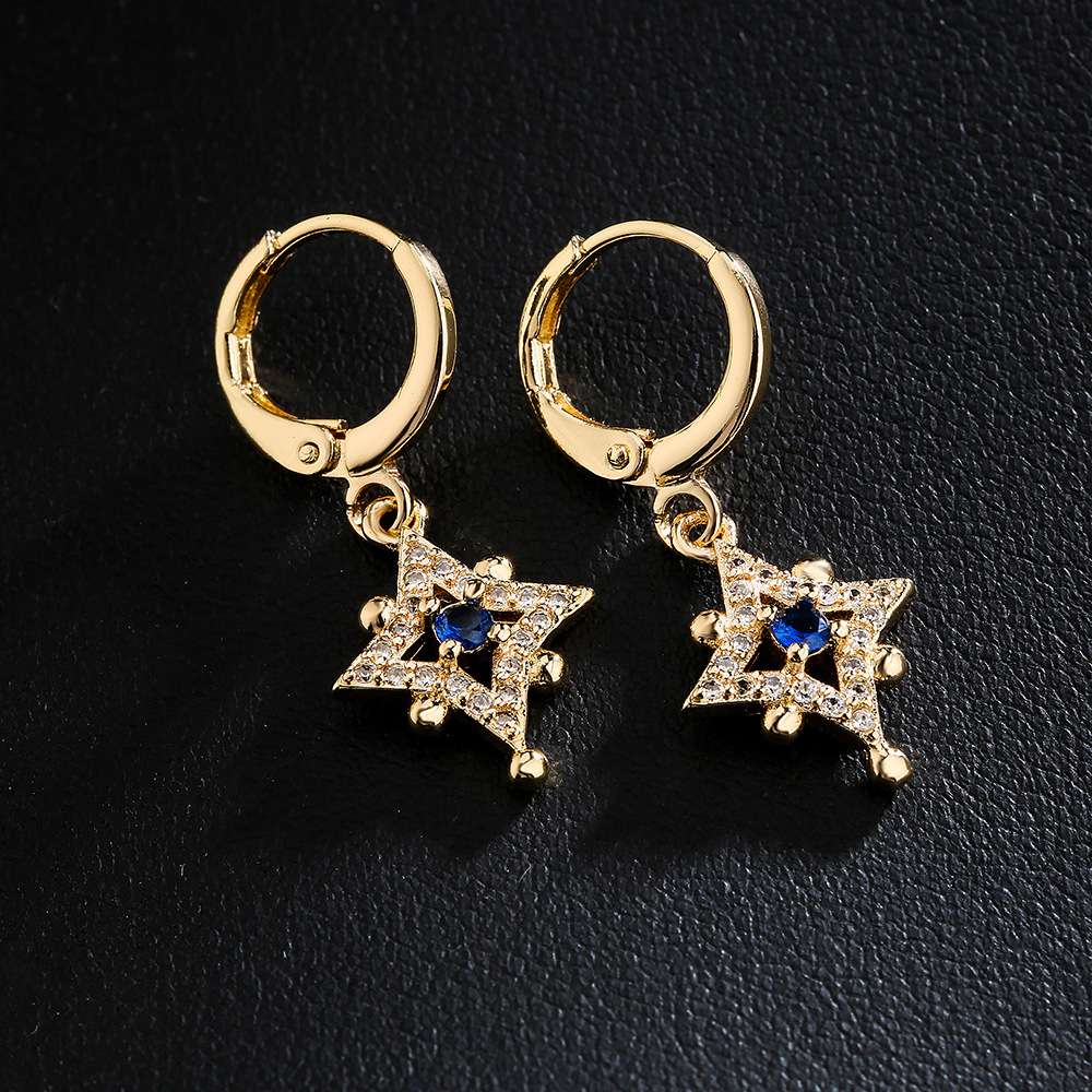 Fashion copper plated 18K gold drop oil zircon eyes star earrings femalepicture2