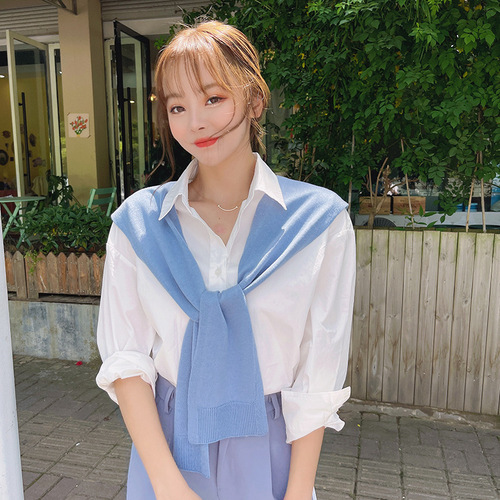 Korean style knitted wool shawl for women in spring and summer air-conditioned room with knitted neck gaiter, small waistcoat, knotted scarf, fake collar