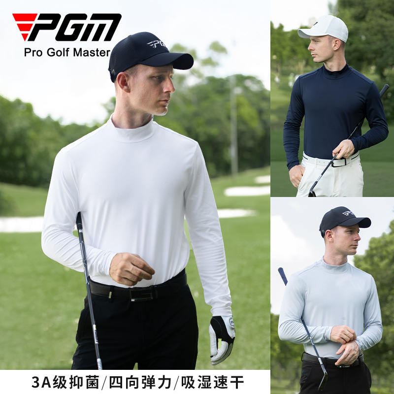 Áo thun golf nam dài tay PGM nhanh khô hút ẩm kháng khuẩn 3A — YF760-áo màu trắng, YF760-Áo màu xanh hải quân, YF760-áo màu xám hiện đại