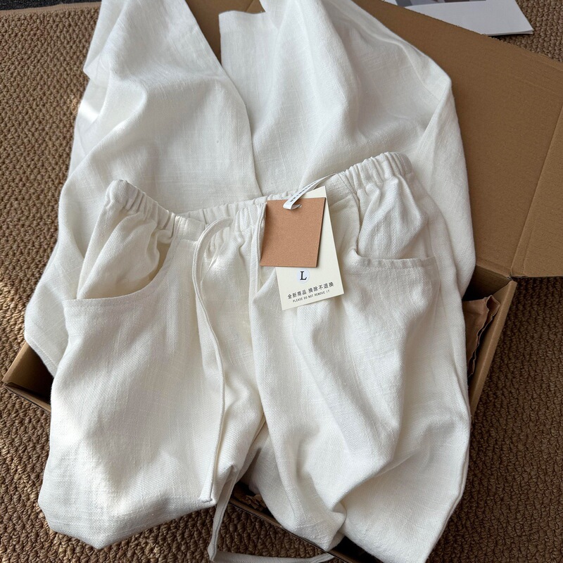 Jomi Studio Old Money Style Off-White Linen Drawstring Wide-Leg Pants for Women Chic Early Spring Simple Casual Pants Jomi Studio Old Money Style Off-White Linen Drawstring Wide-Leg Pants for Women Chic Early Spring Simple Casual Pants