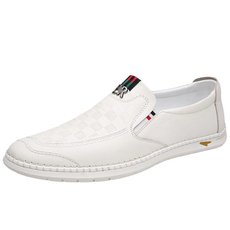 Shilode Breathable Leather Casual Slip-On Shoes for Leisure – Summer Cowhide, White/Black/Yellow
