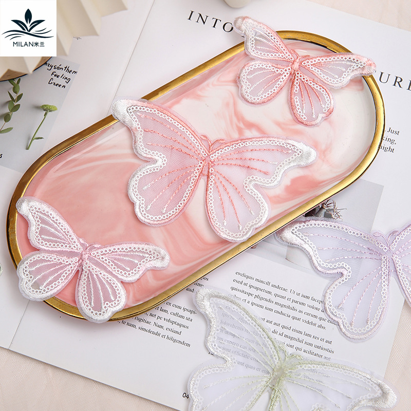 Milán bordado tridimensional encaje mariposa flor ramo Decoración Accesorios hechos a mano DIY material accesorios adornos florales