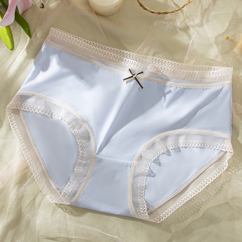 Absorción de humedad de seda de hielo interior anti-luz transpirable ropa interior de mujer exquisito encaje cintura arco estudiante calzoncillos