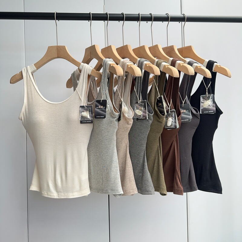 Popular Silk Seamless Bra-Style Fixed Cup Tank Top, Ultra-Thin, Skin-Friendly, Simple Tank Top for Women