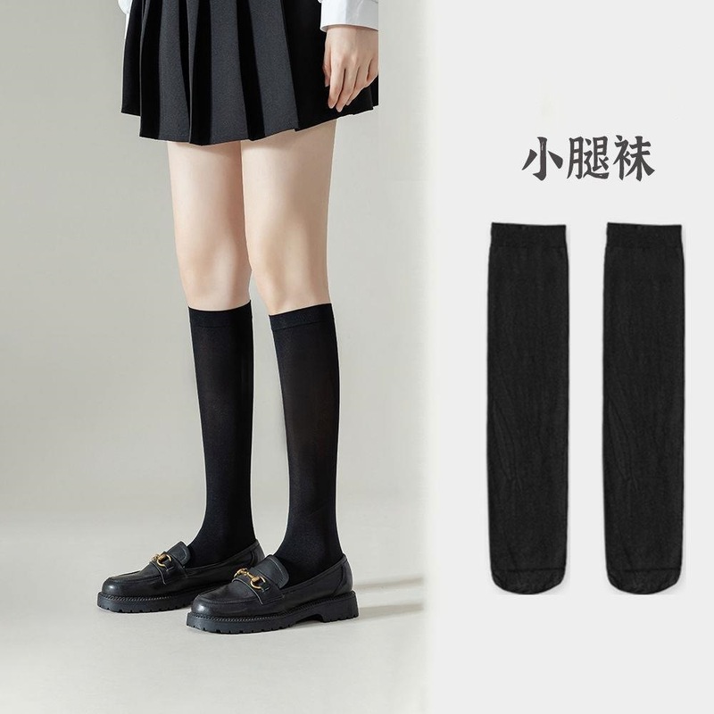 天鹅绒微压力小腿袜夏季薄款瘦腿美腿黑白色过膝袜JK袜配短裙袜子|undefined