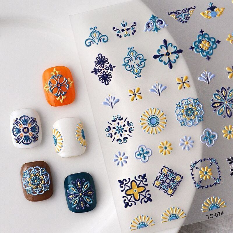 New 5D Bohemian Ethnic Style Nail Art Stickers with Embossed Three-Dimensional Painted Prints and Small Patterns with Adhesive Backing New 5D Bohemian Ethnic Style Nail Art Stickers with Embossed Three-Dimensional Painted Prints and Small Patterns with Adhesive Backing