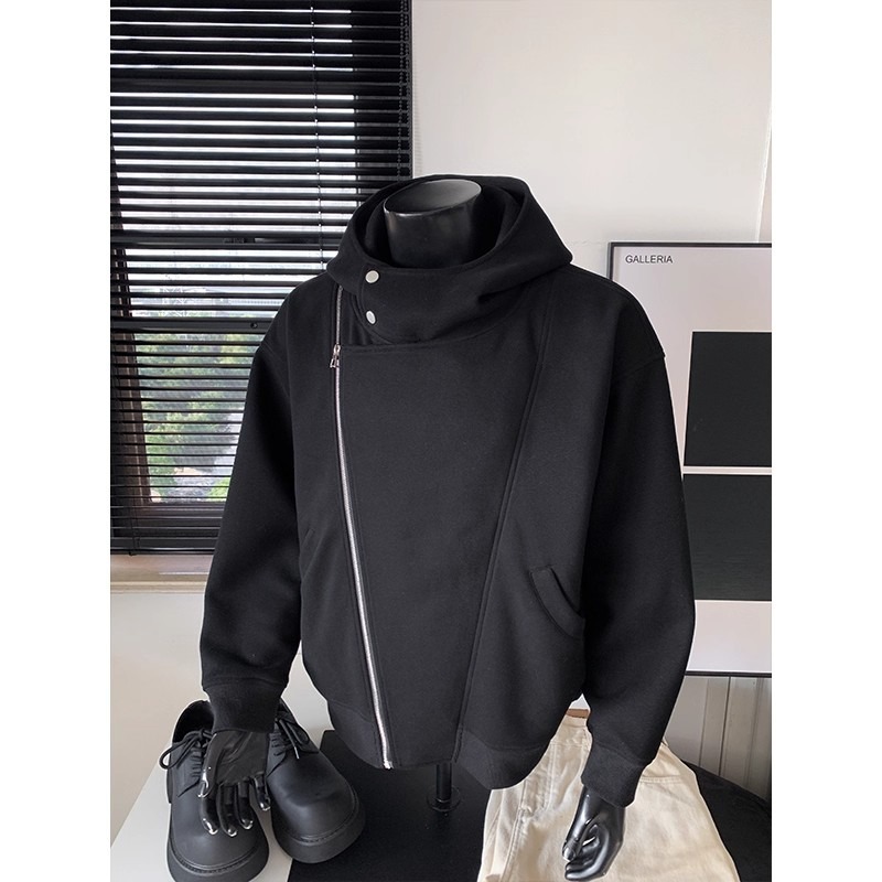 Men's Hoodie With Diagonal Zipper Niche Design Hooded Jacket_voghion.com