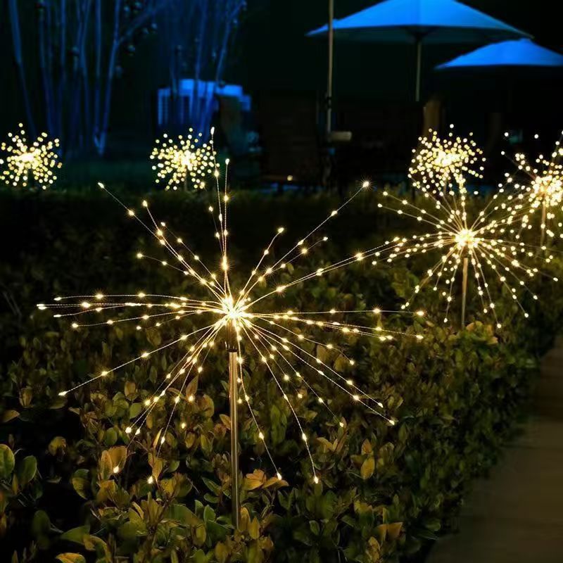 Nuevos fuegos artificiales LED solares al aire libre impermeable diente de león lámpara de suelo jardín decoración de lámpara de césped