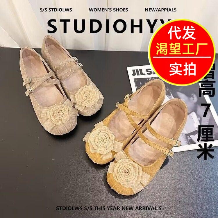 Mary Jane Shoes for Women with Chunky Heels, 2026 Spring and Autumn Season, Single Strap with Floral Decoration, Slip-On Versatile Fashion Shoes for Women Mary Jane Shoes for Women with Chunky Heels, 2026 Spring and Autumn Season, Single Strap with Floral Decoration, Slip-On Versatile Fashion Shoes for Women