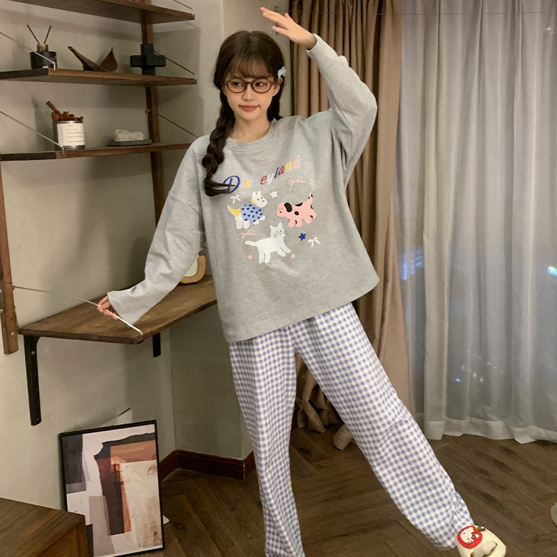 Pajamas Women's Long Sleeve Trousers Girls Sweet Cute Cartoon Korean Style Women's Home Clothes suit Spring and Autumn Wear