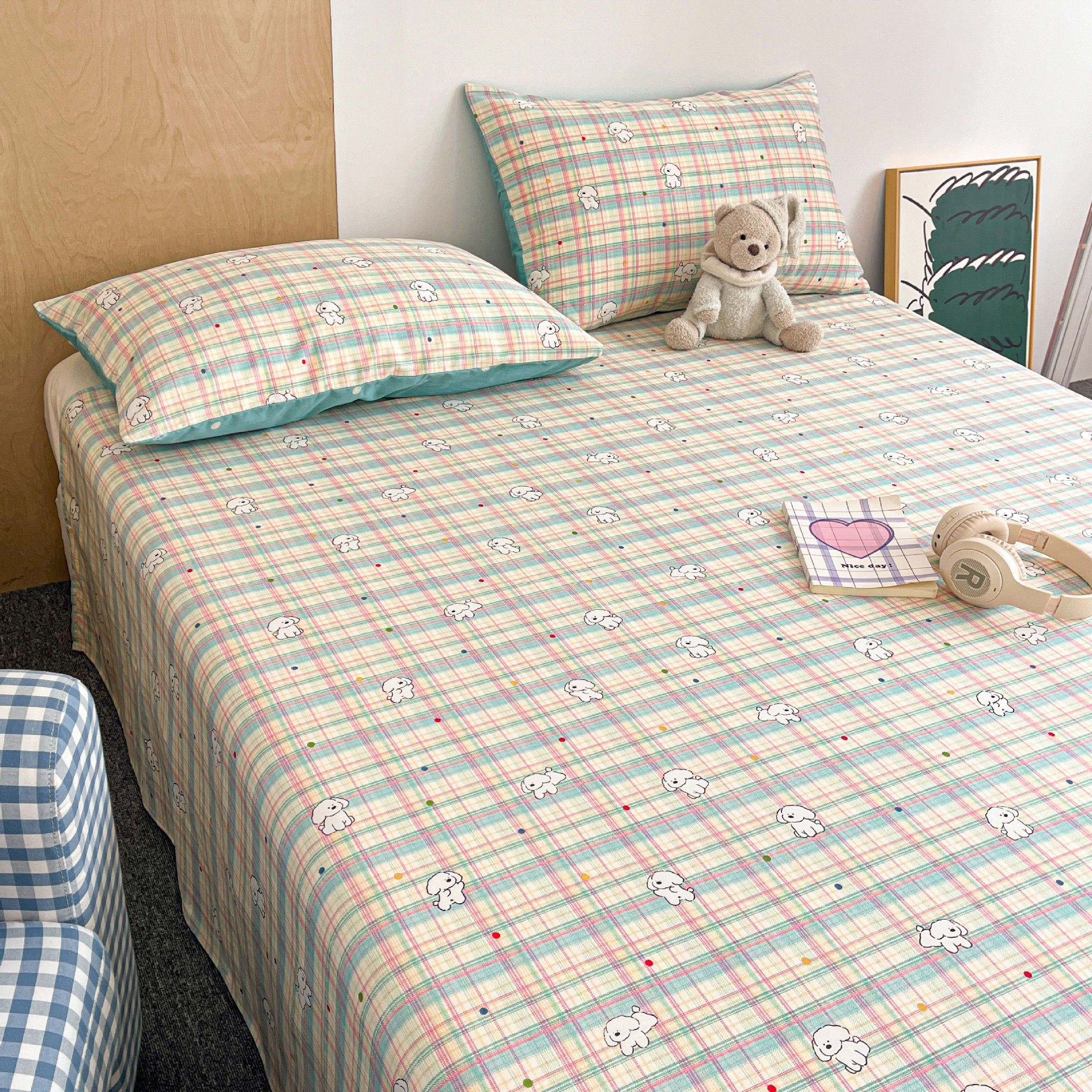 2025 nuevo estilo sábana de algodón puro pieza individual 100 algodón verano dormitorio niños sábana individual funda de almohada doble traje de tres piezas 3