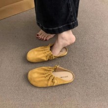 2025夏季勃肯鞋女半拖包头褶皱新款复古时尚百搭一脚蹬懒人包头拖