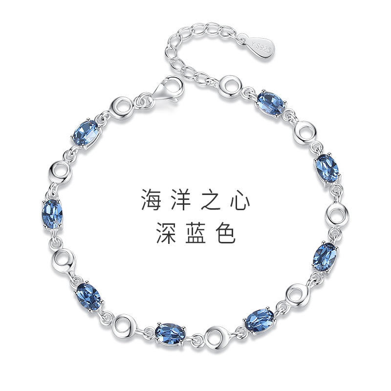 New ocean blue topaz silver-plated bracelet women's crystal simple all-match student girlfriends ocean heart bracelet New ocean blue topaz silver-plated bracelet women's crystal simple all-match student girlfriends ocean heart bracelet