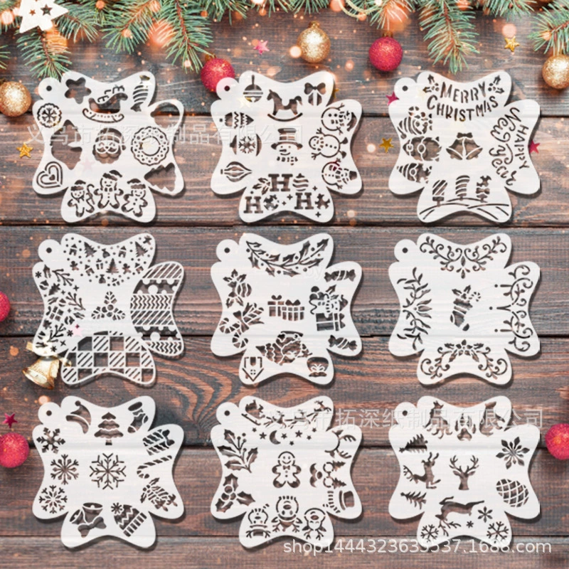 Трансграничный рождественский рисунок с вырезанным лицом и глазами, шаблон для рисования, снеговик, пряничный человечек, лось, графическое украшение своими руками