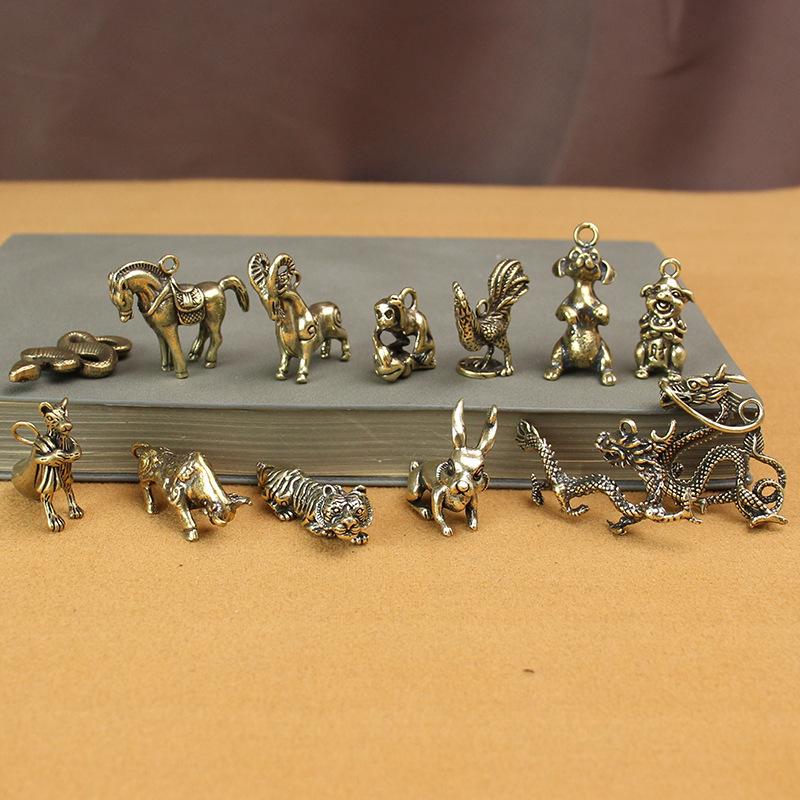 Rabbit Year Brass Zodiac Keychain Pendant Three-dimensional Zodiac Dragon Tiger Dragon Snake Horse Personalized Car Pendant Creative