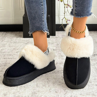 Thick bottom fashion snow boots women's 2024 winter new elastic band low round head casual warm cotton slippers