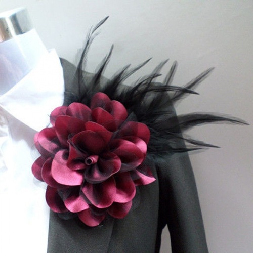 Large version of Korean handmade feather corsage fabric large flower men's and women's host brooch pin performance accessories work clothes