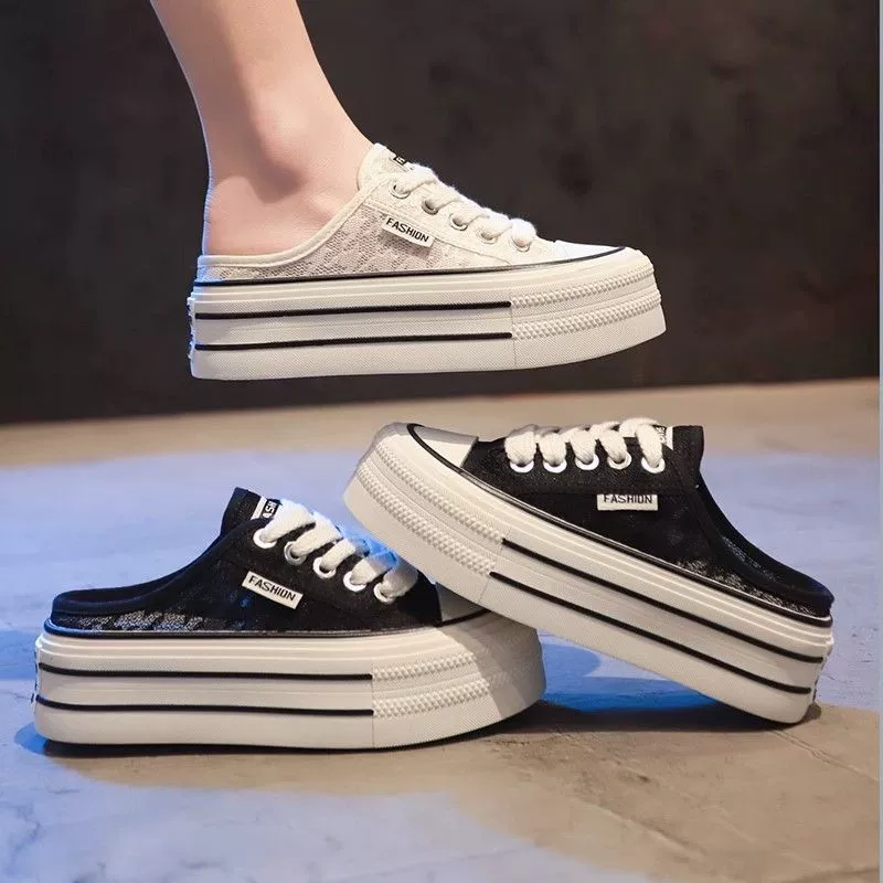 Чистая обувь универсальный дышащий 2024 летний новый сетчатый красный багажный тапки женская наружная одежда с толстой подошвной сеткой и полубуксируйте обувь