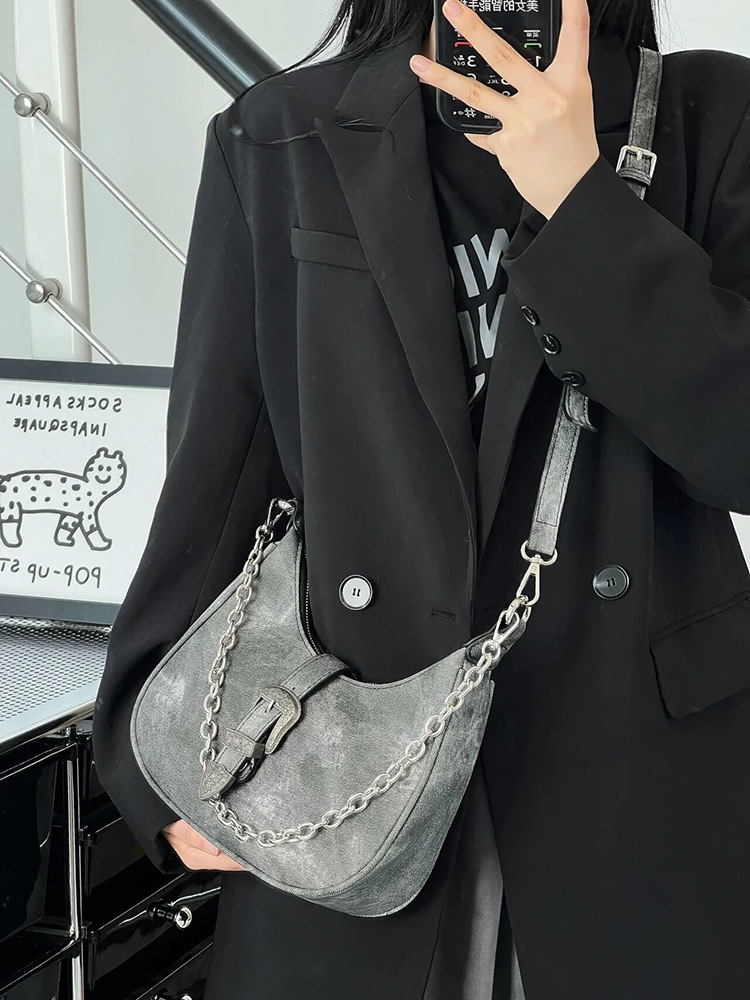 Bolsa de nicho para mujer 2022 nueva bolsa de media luna de alto grado bolsa de hombro retro bolsa de lona para las axilas bolso de cadena