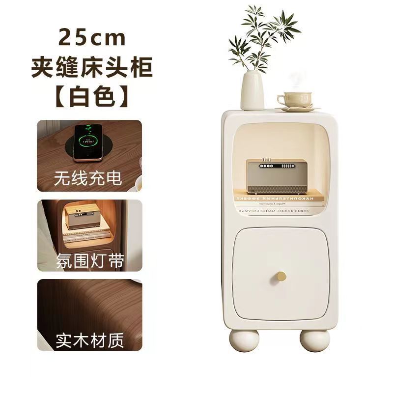 Moderno y simple todo el lado de la esquina de madera sólida varios gabinetes estrechos de la pequeña meseta de cabecera del dormitorio con lámpara gabinete de almacenamiento 25CM