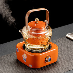 囲炉裏でお茶を煮ます。陶磁器炉のレトロな茶器セットです。