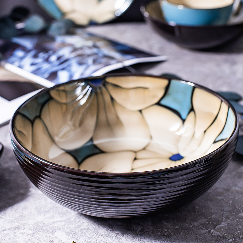 Vajilla de cerámica nórdica plato de cena de cerámica de lirio fresco plato de arroz plato de pescado de disco juego de suministro directo de fábrica hogar