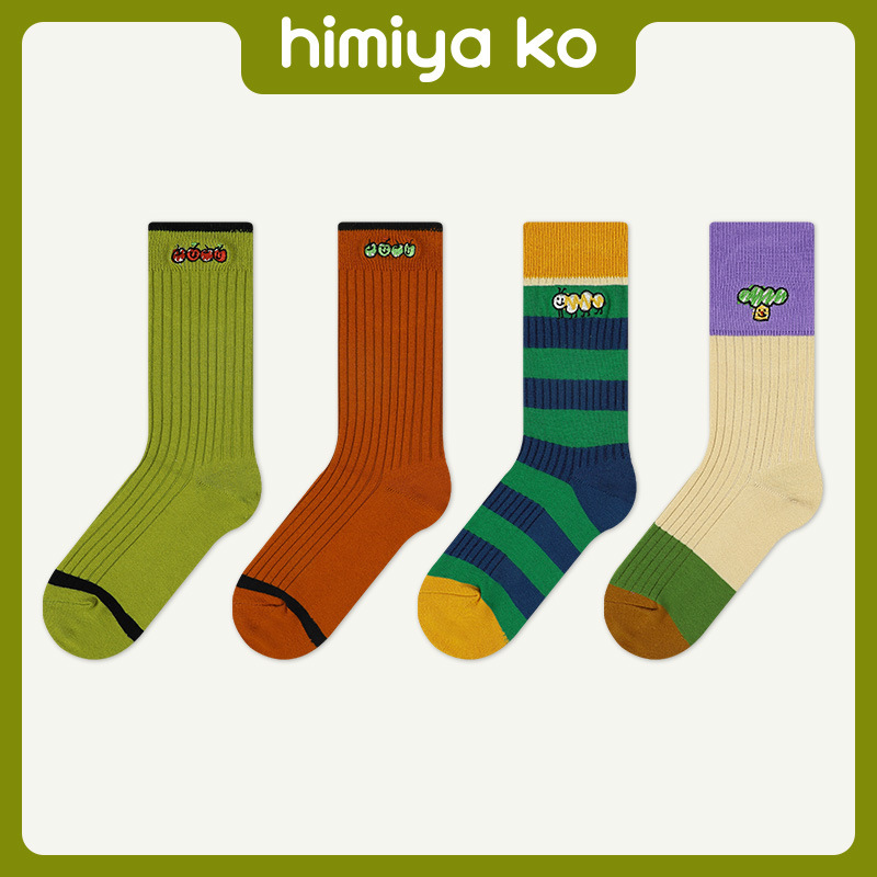 New student women's colorful striped flower socks contrast color embroidery retro simple sweat-absorbent deodorant mid-calf length socks for women New student women's colorful striped flower socks contrast color embroidery retro simple sweat-absorbent deodorant mid-calf length socks for women