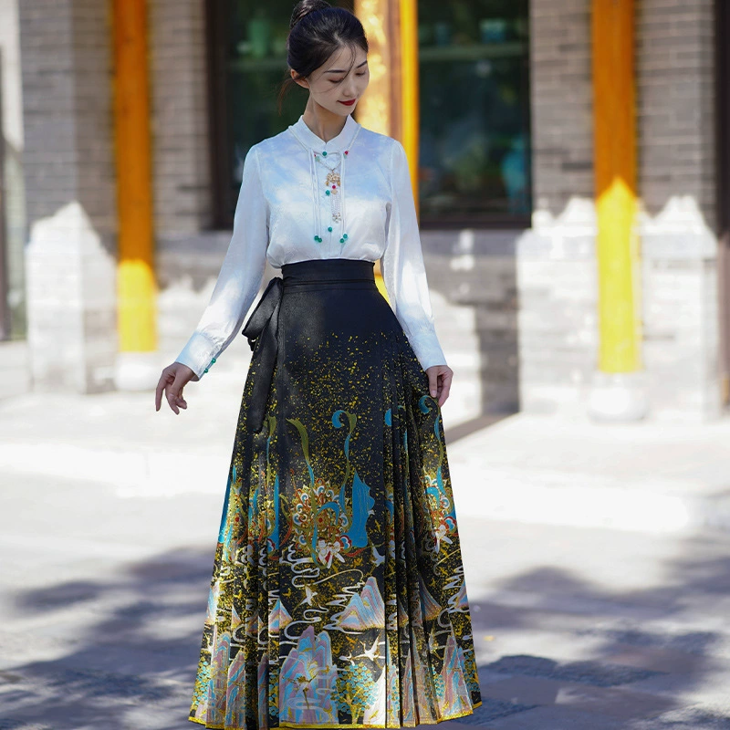 2025 новый китайский стиль плетеной золотой макияж цветочный бюст юбка Guo Huang FeiTian лошадь юбка с высокой талией вышивка для ежедневного набора