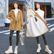 加绒风衣女2022新款冬季韩版休闲宽松大衣洋气加厚中长款棉服外套