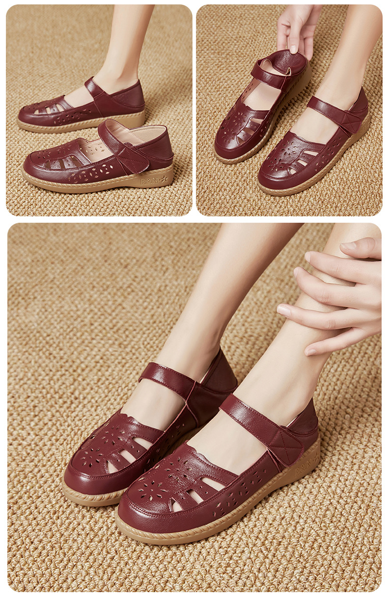 Sandal nữ quai chữ V đơn giản đế mềm da thật thoáng khí — Màu nâu chi tiết 24