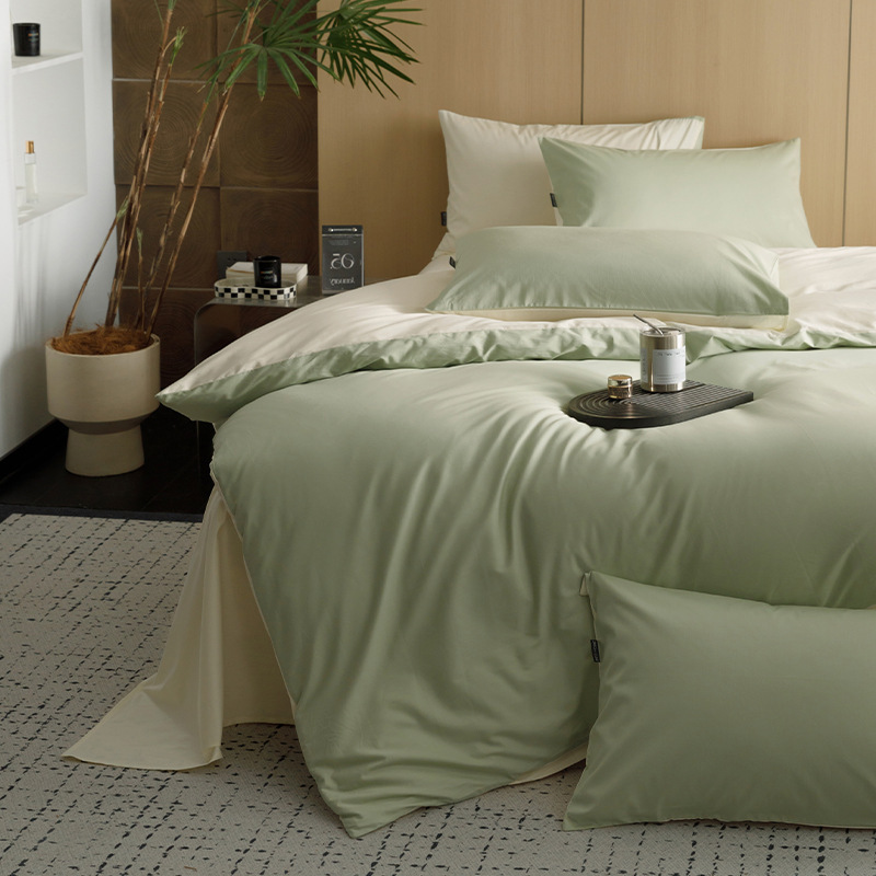 Long-Staple Cotton High-Thread-Count Satin Four-Piece Set, Light Luxury High-End All-Cotton Pure Cotton Bedding Four-Piece Set, Duvet Cover, Bed Sheet