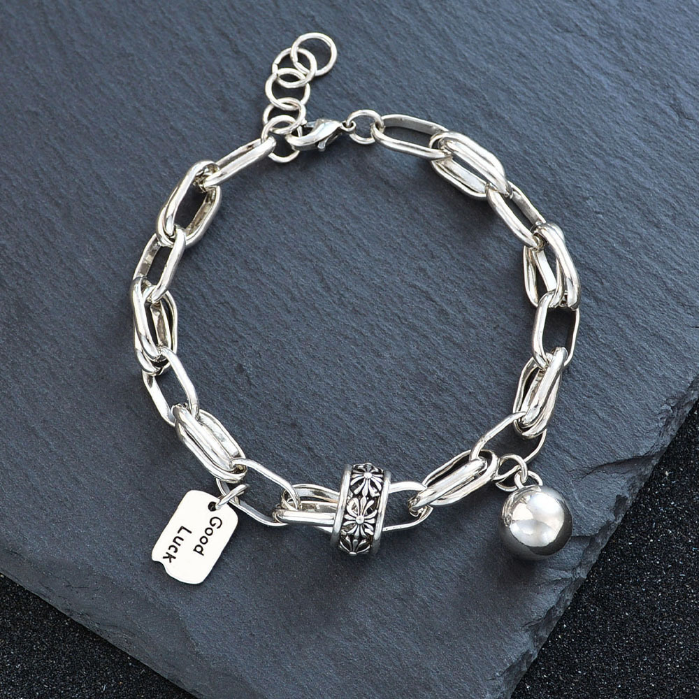 Vintage Trendy Brand Cross Bracelet Niche Light Luxury High-End Punk Minimalist Style Round Ball Square Jewelry